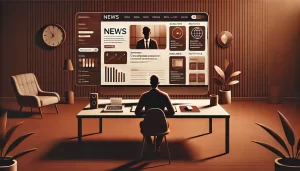 um desenvolvedor fazendo um portal de noticias em seu escritório